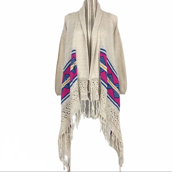 Billabong Boho Open Front Fringe Cardigan Sweater - Picture 3 of 12